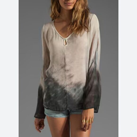 Revolve Silk Miyoshi Split Neck Gypsy Longsleeve Top Ink Gypsy 05 Small - Picture 1 of 15